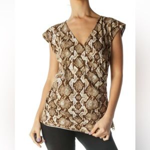 Michael Kors Snakeskin Print Wrap Ruched Top Brown Size Small
